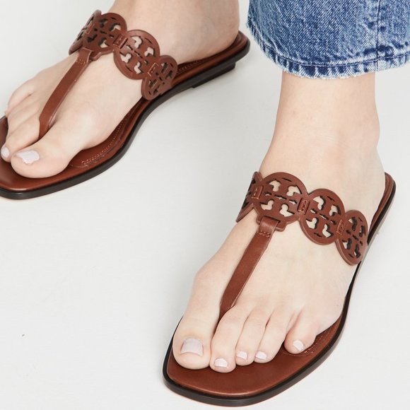 NIB Tory Burch Tiny Miller Logo Leather Thong Sandal Cloud Blue US 8.5 AUTHENTIC - Picture 15 of 16